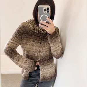 Adrienne Vittadini wool mohair Brown Gradient Knit Cardigan S